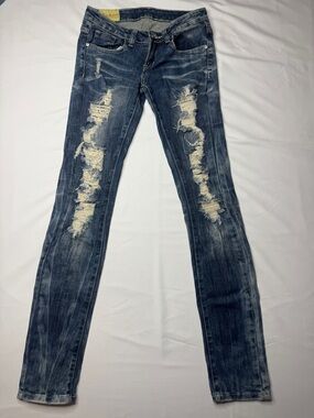 Machine Nouvelle Mode Y2K Low Rise Skinny Distressed Ripped Jeans Size 25